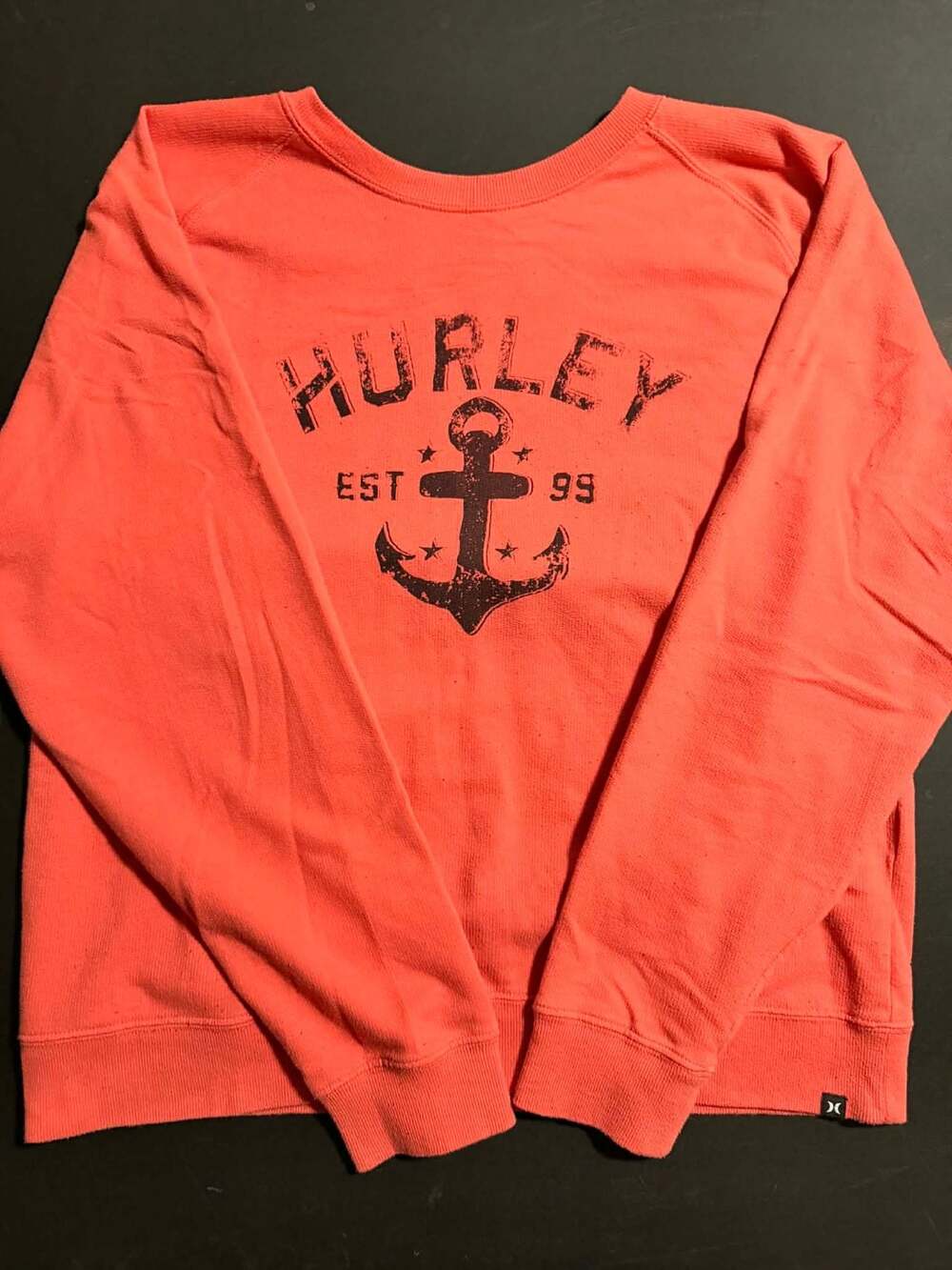Hurley Women's Anchor Graphic Crewneck French Terry Sweatshirt Coral Pink Size L